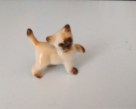 Miniatura bibelô gato gatinho filhote siamês porcelana
