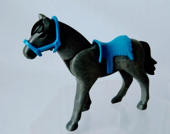 Playmobil, cavalo cinza escuro de sela azul, usado