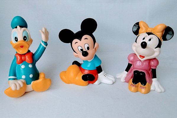 Cofres bonecos de vinil Disney Mickey, Minnie rosa (14 cm) e Pato Donald (15 cm) usados