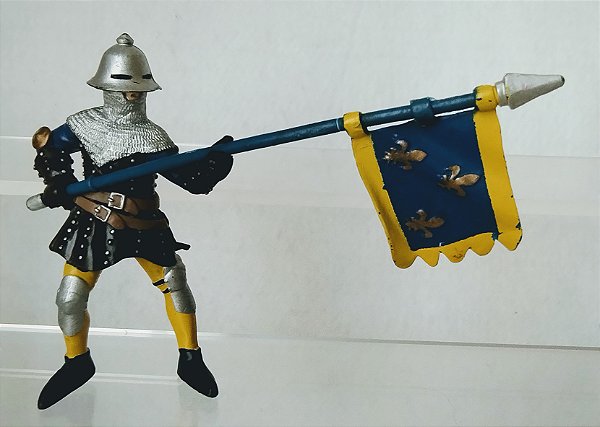 Miniatura Papo 2002 soldado medieval porta estandarte azul 10 cm