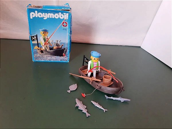 Boneco Playmobil usado Pirata Pescando+bote 30.10.10 Da Estrela