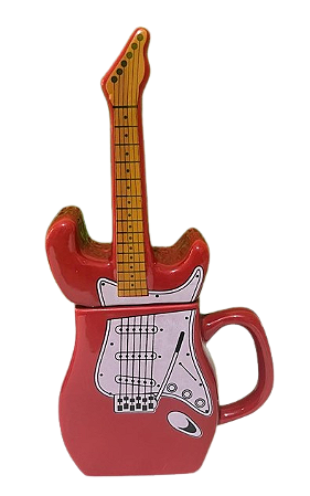 Caneca guitarra musical vermelha com Tampa