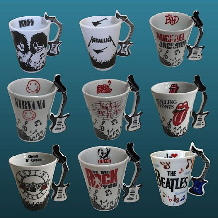 Kit com 9 Canecas de Bandas( igual a foto )