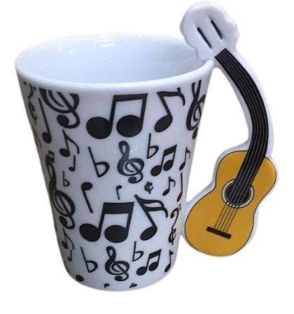 Caneca Musical com alça de Violão Preta e Branca