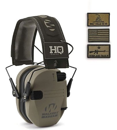 Protetor Abafador Eletrônico Walkers Razor Patriot com 4 Patches