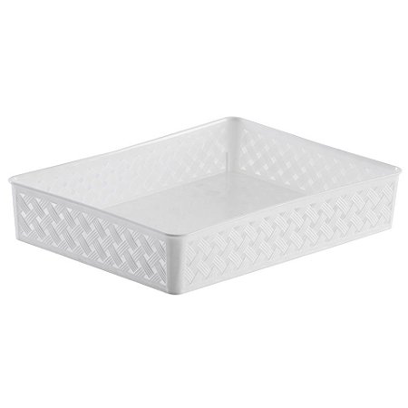 Caixa Cesto Rattan Organizador Grande 34x25x6,5 Branco