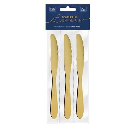 Kit 3 Facas de Mesa Lovers Ouro Gourmet Mix GX3032 Houseware