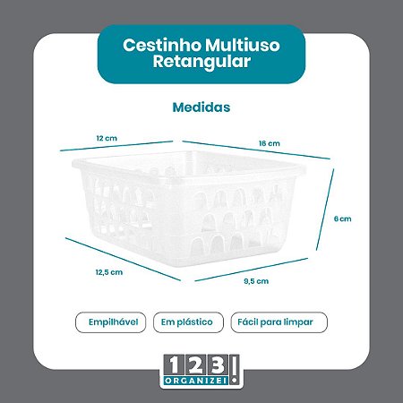 Cesto Multiuso Organizador Pequeno 16x12x6Cm Transparente 123Organizei