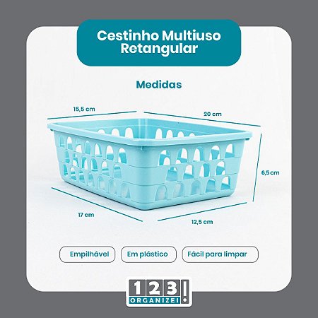 Cesto Multiuso Organizador Médio 20x15,5x6,5Cm Azul 123Organizei