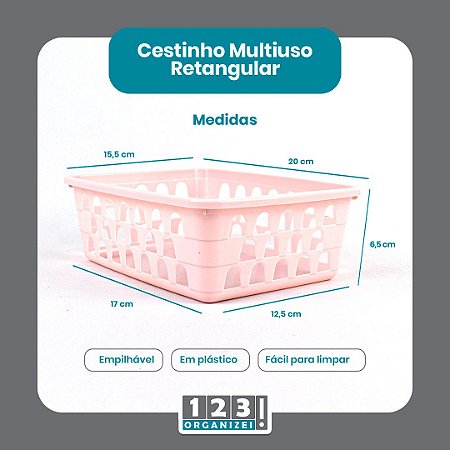 Cesto Multiuso Organizador Médio 20x15,5x6,5Cm Rosa 123Organizei