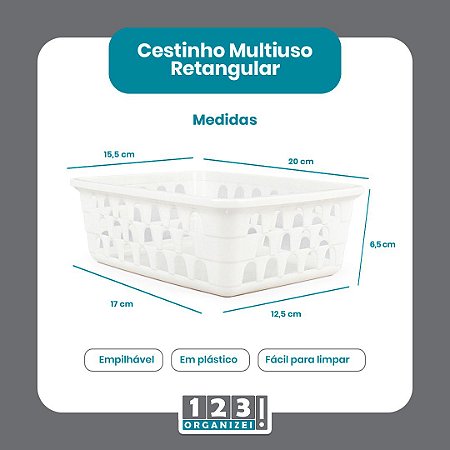 Cesto Multiuso Organizador Médio 20x15,5x6,5Cm Branco 123Organizei