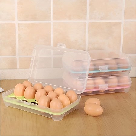 Porta Ovos Organizador 24x15x7Cm Com Tampa Para 15 Ovos
