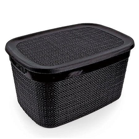 Cesto Juta Europa Médio Preto Com Tampa 10,8 Litros