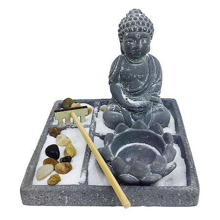 Conjunto Jardim Zen Buddha Em Concreto Cinza 4589  Lyor