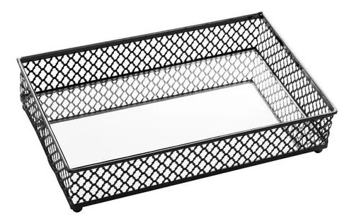 Bandeja De Metal c/ Espelho Barcelona Preta 21x13x5cm Lyor