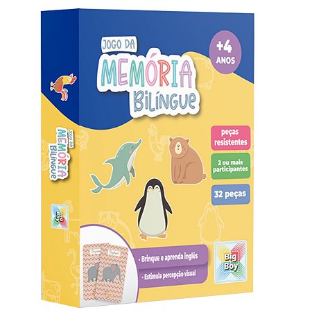 Jogo Educativo da Memória Animais Bilingue 32 pçs