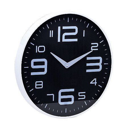 Relógio de Parede em Plástico Preto Com Branco 25x5Cm Lyor
