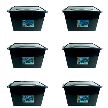 Kit 6 Caixas Organizadoras 56 Litros  C/ Tampa e Trava Preta 25793PM Arqplast