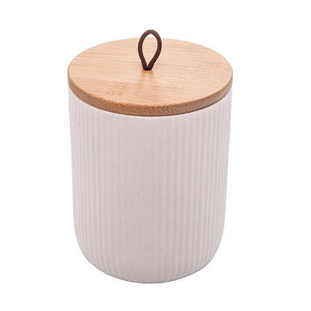 Potiche de Cerâmica Branco com Tampa de Bambu 12,5x10 Cm