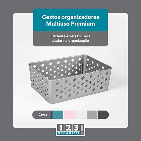 Cesto Multiuso Organizador Premium Cinza 123Organizei