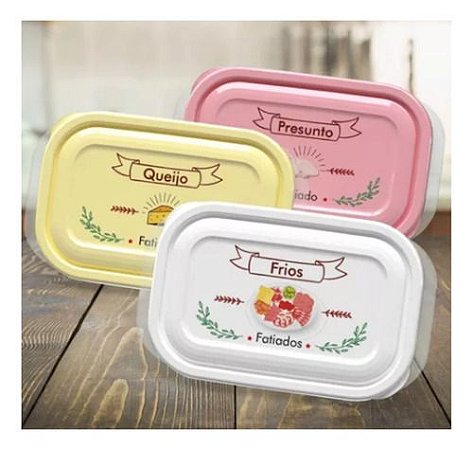 Kit 3 Porta Frios Fatiados Com Tela e Tampa Plástica 460ml