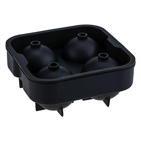 Forma de Gelo 04 Esferas 45mm em Silicone Preto Com Tampa