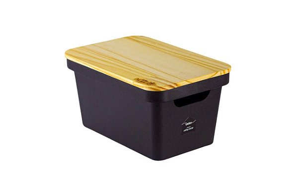 Organizador Collection Preto Com Tampa de Madeira 10 Litros