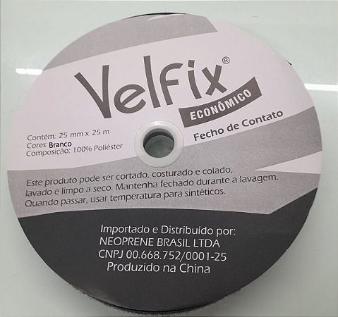Fecho De Contato Tipo Velcro 25mm Macho/Fêmea C/ 25m Branco