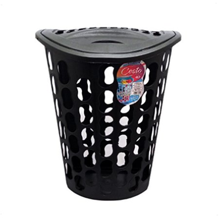 Cesto Para Roupas Telado com Tampa 40 Lts Preto 33x45x57cm