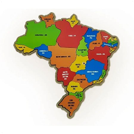 Quebra Cabeça Mapa do Brasil G em MDF 2,5mm 27 Peças 38x37cm
