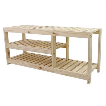 Prateleira, Sapateira c/ Banco em Pinus 3 Andares c/ Caixa