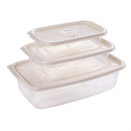Kit 3 Potes P/Alimentos Retangular C/Tampa 2,7L,1,2L e 520ML
