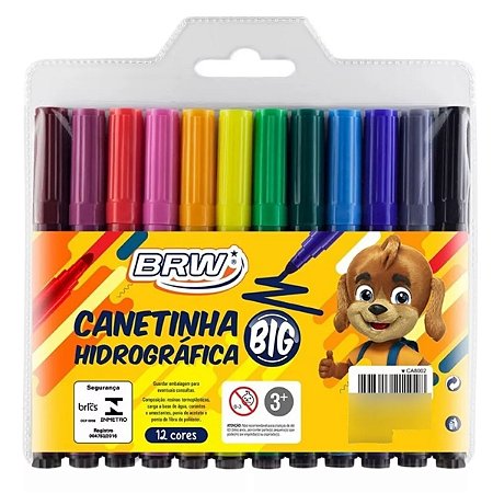 Canetinhas Coloridas Big Blister Grossa 12 Cores Lavável BRW