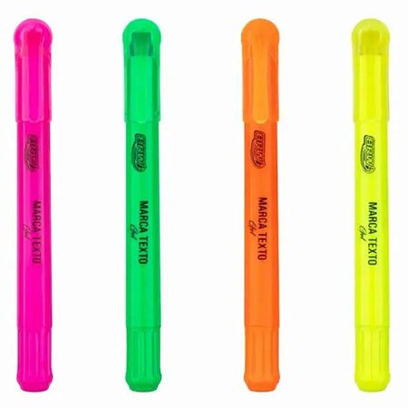 Kit 04 Canetas Marca Texto Fluorescente Cera Gel Não Mancha