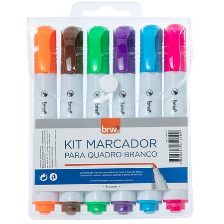 Marcador Quadro Branco Blister Com 6 cores 13 Cm Escrita 2mm