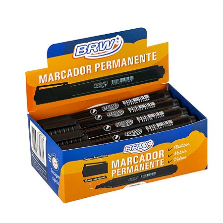 Marcador Permanente Preto Com Ponta Chanfrada 12 Unidades