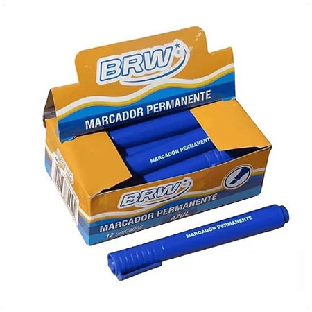 Marcador Permanente Azul Com Ponta Chanfrada 12 Unidades