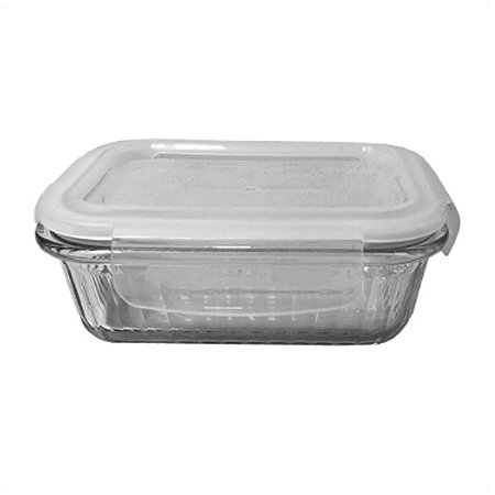 Pote de Vidro Canelado Retangular 370ml Branco Hermético