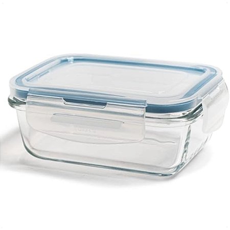 Pote de Vidro Retangular 370ml TP Azul Hermético 15x11x6cm