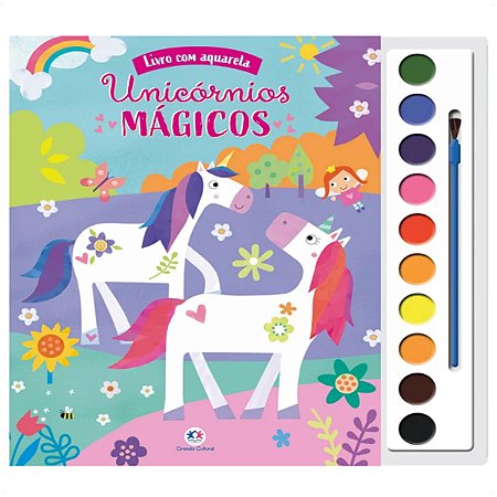 Livro Com Aquarela Unicórnios Mágicos C/10 Cores e 16Páginas