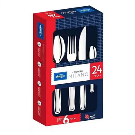 Faqueiro Milano 24 Peças Aço Inox Jogo Talheres Cor Prateado