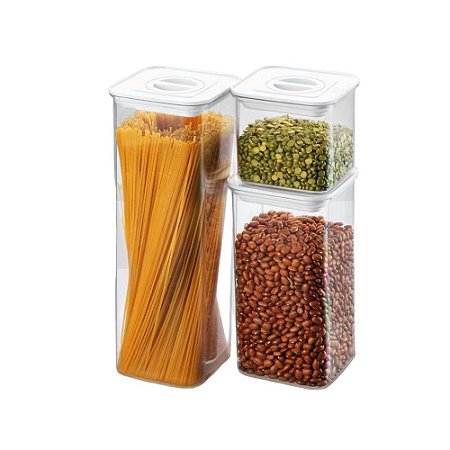 Kit 3 Potes Herméticos Com Tampa Smart Lock Transparente