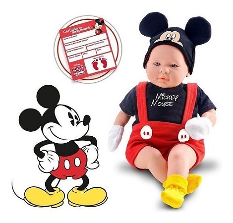 Boneco Mickey Mouse em Vinil Classic Dolls Recém Nascido Roma