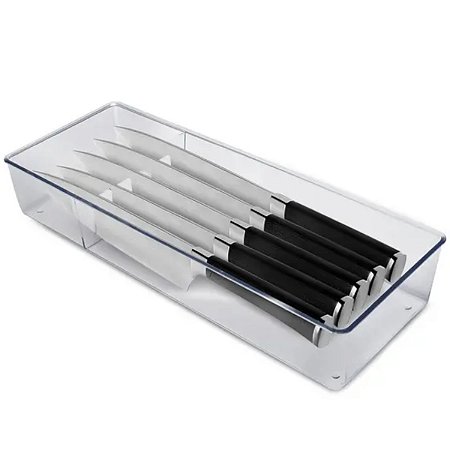Organizador de Gavetas Transparente Para 5 Facas 34x11x5Cm