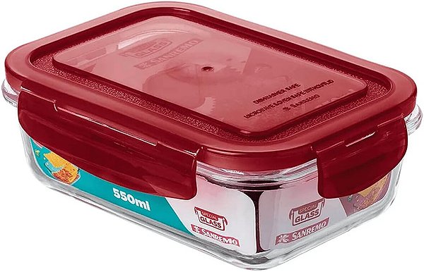 Pote Hermético Organizador Retangular Vidro 550ml Multiuso