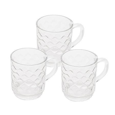 Conjunto 3 Canecas de Café de Vidro 250ml  Diamond 45049 Lyor