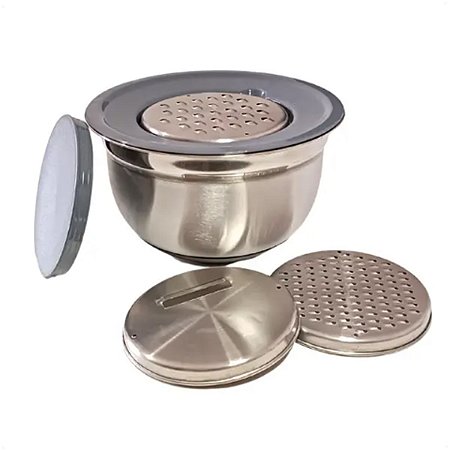 Jogo Bowl Com Tampa e 3 Opções de Ralador Inox Base Silicone