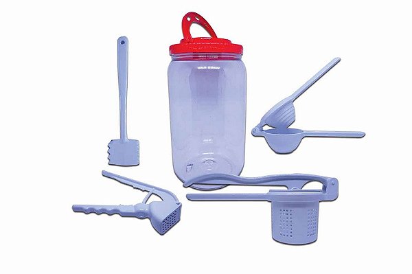 Kit Utensílios Cozinha Colors Branco Espremedores + Martelo