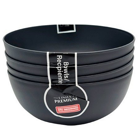 Conjunto 4 Bowls Cumbuca Grande 1100 ML Preto Multiuso 16CM