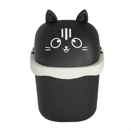 Lixeira Pequena 1,5l De Gato Preto e Bege Porta Treco